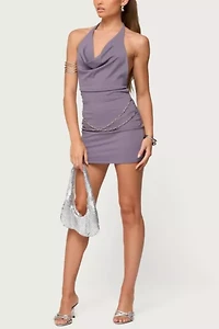 Edikted Kylah Backless Chain Belt Mini Dress