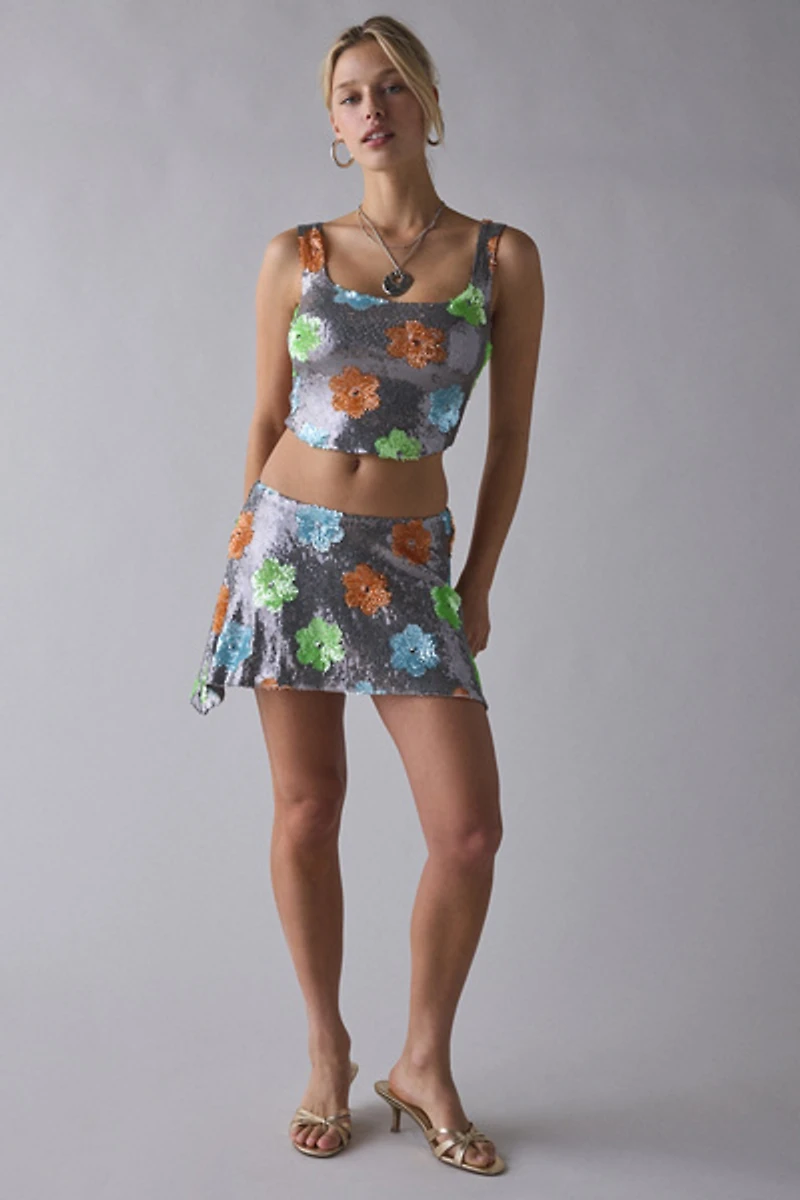 UO Glimmer Floral Sequin 2-Piece Skit Set