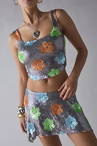 UO Glimmer Floral Sequin 2-Piece Skit Set