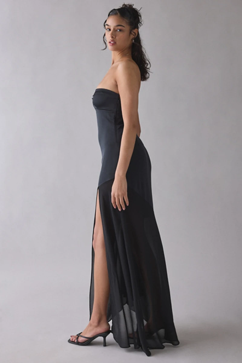 UO Sky High Sheer Illusion Asymmetric Maxi Dress