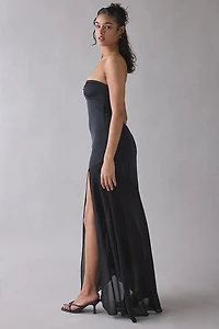 UO Sky High Sheer Illusion Asymmetric Maxi Dress
