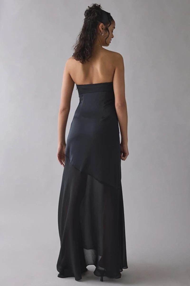UO Sky High Sheer Illusion Asymmetric Maxi Dress