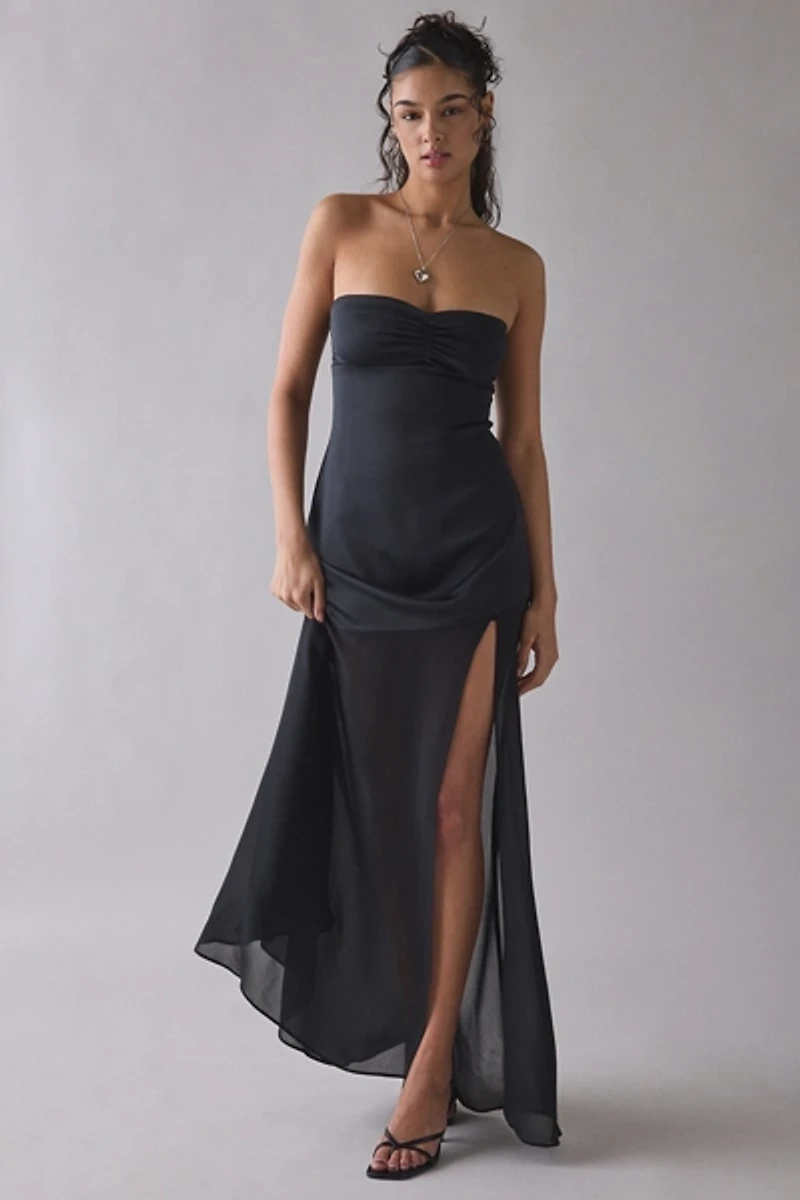 UO Sky High Sheer Illusion Asymmetric Maxi Dress