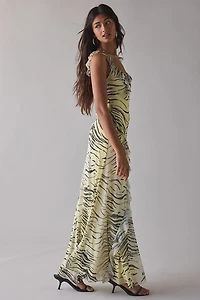 UO Gossamer Cascading Ruffle Open Back Mesh Maxi Dress