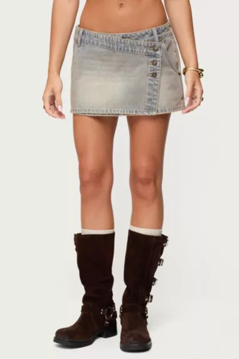 Edikted Wrap Mud Wash Denim Mini Skort