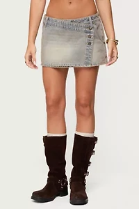 Edikted Wrap Mud Wash Denim Mini Skort