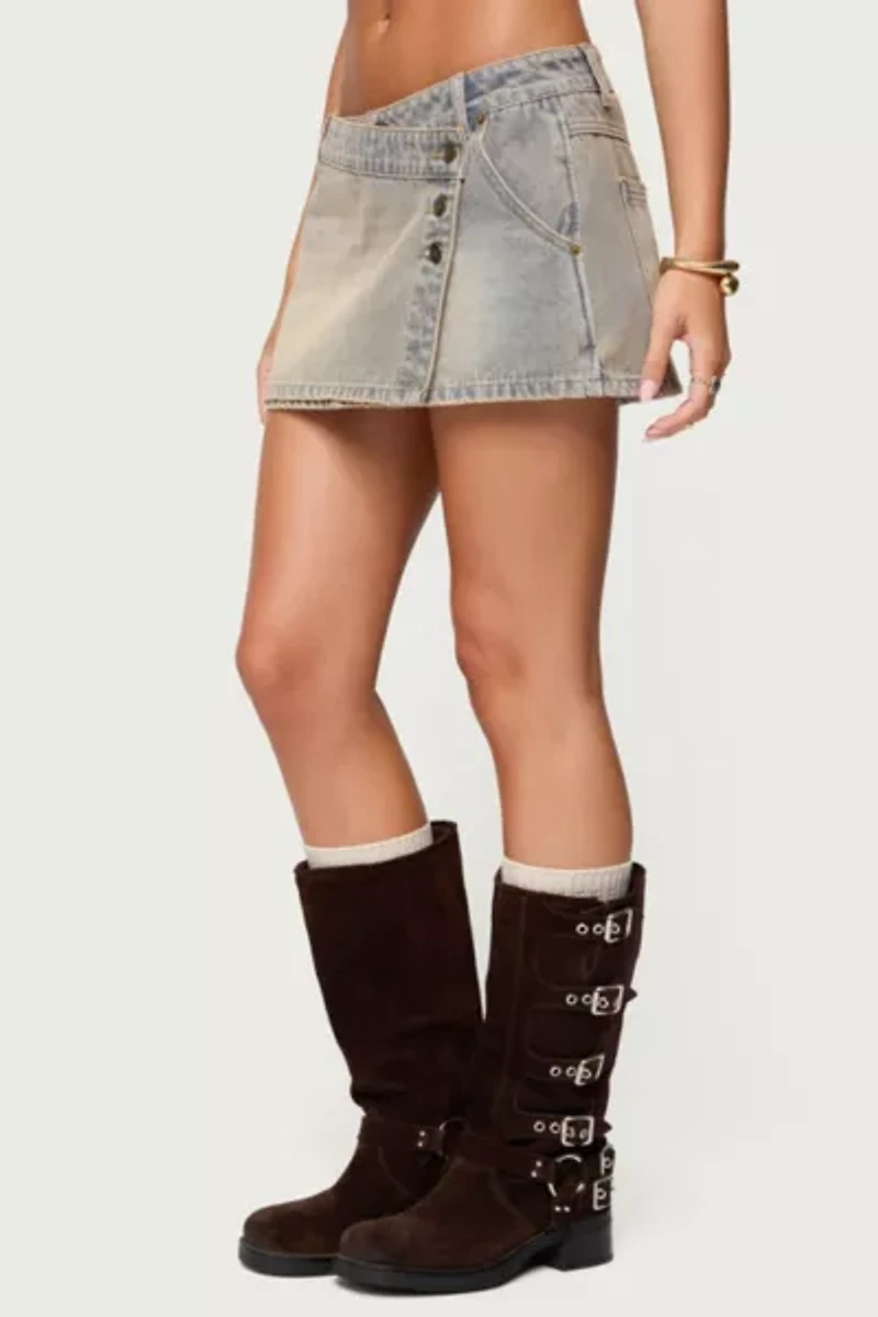 Edikted Wrap Mud Wash Denim Mini Skort