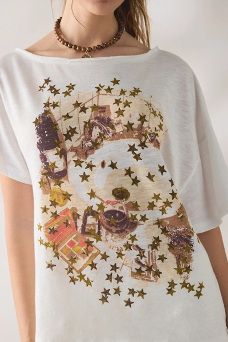 BDG Courtney Salt Air Seaside Graphic Off-The-Shoulder Oversized Tee