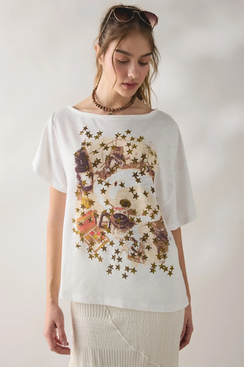 BDG Courtney Salt Air Seaside Graphic Off-The-Shoulder Oversized Tee