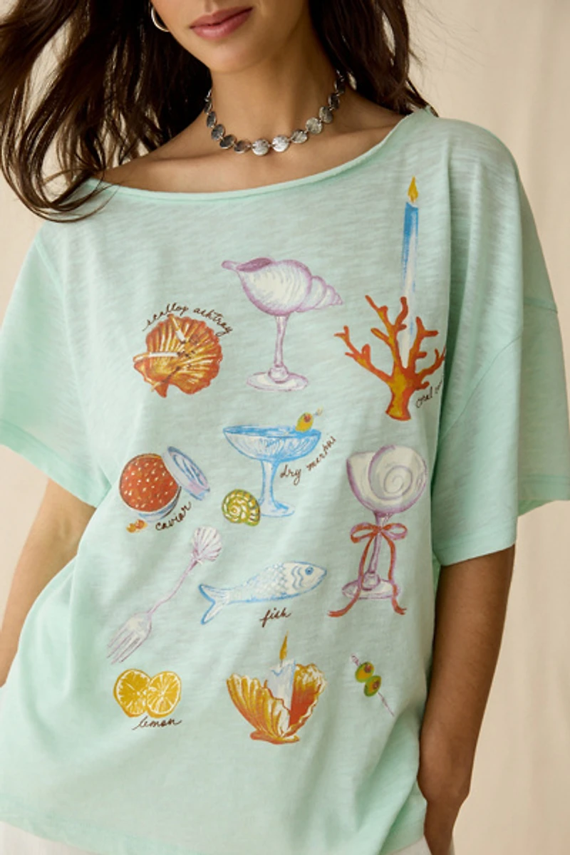 BDG Courtney Graphic Off-The-Shoulder Oversized Tee