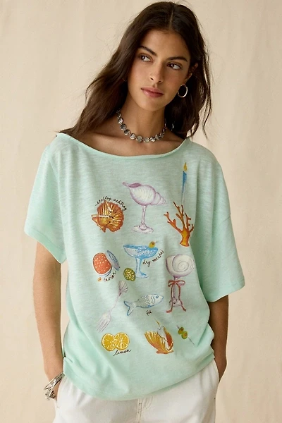 BDG Courtney Graphic Off-The-Shoulder Oversized Tee