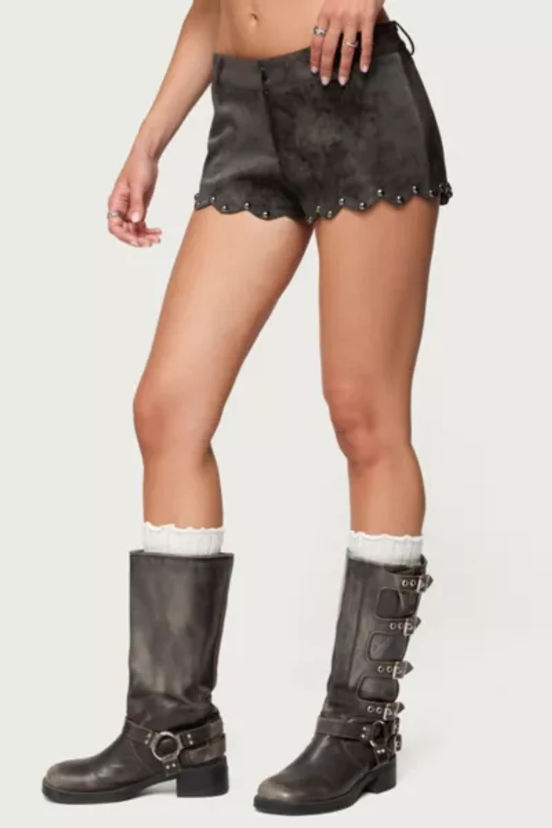 Edikted Zarina Studded Faux Suede Shorts