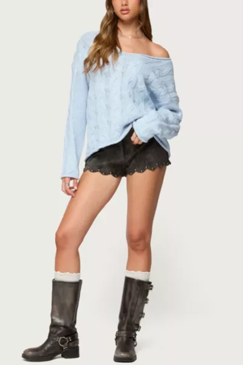 Edikted Zarina Studded Faux Suede Shorts