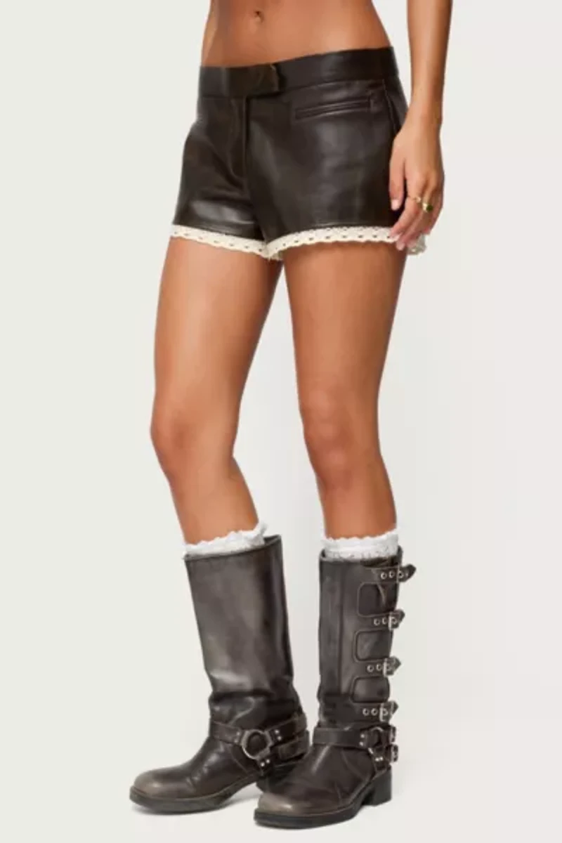 Edikted Lissa Lacey Faux Leather Shorts