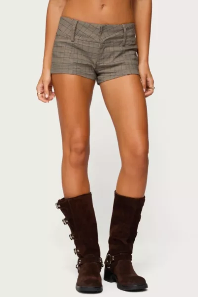 Edikted Ayvey Plaid Tailored Micro Shorts