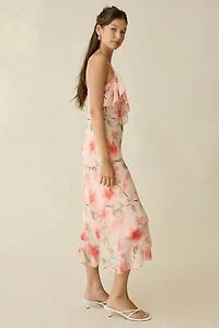 Kiss The Sky Carrie Asymmetric Ruffle Chiffon Midi Dress