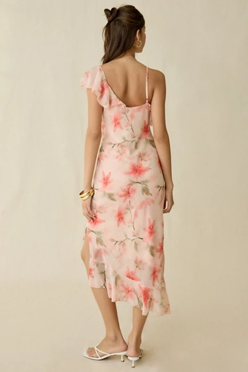 Kiss The Sky Carrie Asymmetric Ruffle Chiffon Midi Dress