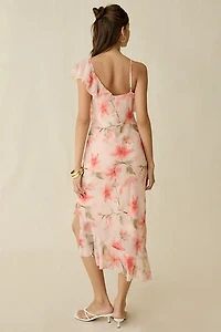 Kiss The Sky Carrie Asymmetric Ruffle Chiffon Midi Dress