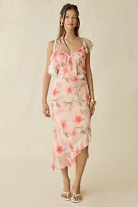 Kiss The Sky Carrie Asymmetric Ruffle Chiffon Midi Dress