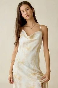 Kiss The Sky Botanical Printed Satin High-Low Maxi Dress