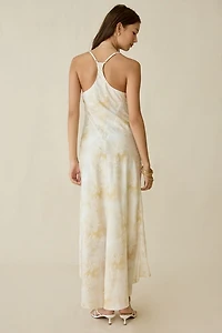 Kiss The Sky Botanical Printed Satin High-Low Maxi Dress