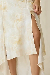 Kiss The Sky Botanical Printed Satin High-Low Maxi Dress
