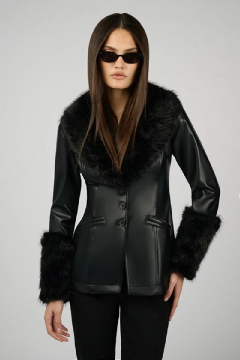 WeWoreWhat Fur Collar Jacket