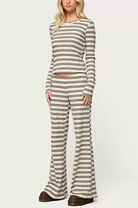Edikted Avalie Striped Ribbed Long Sleeve T Shirt
