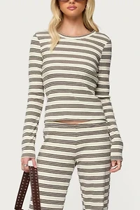 Edikted Avalie Striped Ribbed Long Sleeve T Shirt