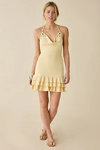 Kiss The Sky Starlet Grommet Studded Halter Neck Mini Dress