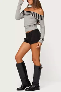 Edikted Leetal Stripey Foldover Knit Top