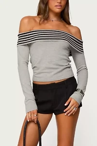 Edikted Leetal Stripey Foldover Knit Top
