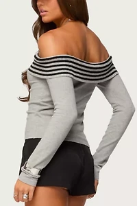 Edikted Leetal Stripey Foldover Knit Top