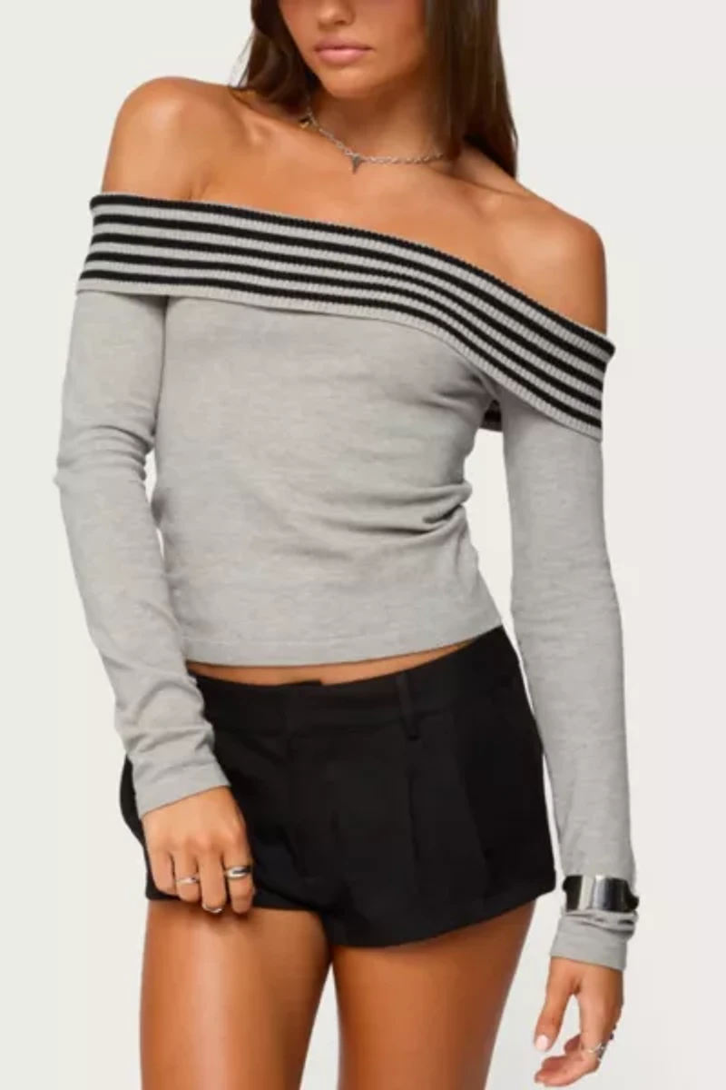 Edikted Leetal Stripey Foldover Knit Top