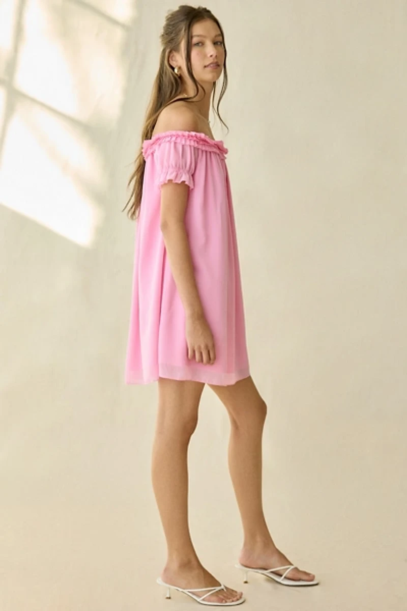 Kiss The Sky Delaney Ruffle Off-The-Shoulder Swing Mini Dress