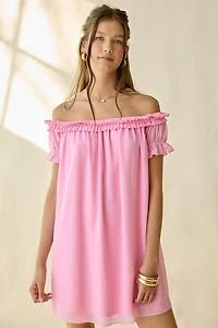 Kiss The Sky Delaney Ruffle Off-The-Shoulder Swing Mini Dress