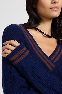 Onia Deep V-neck Varsity Pullover Sweater