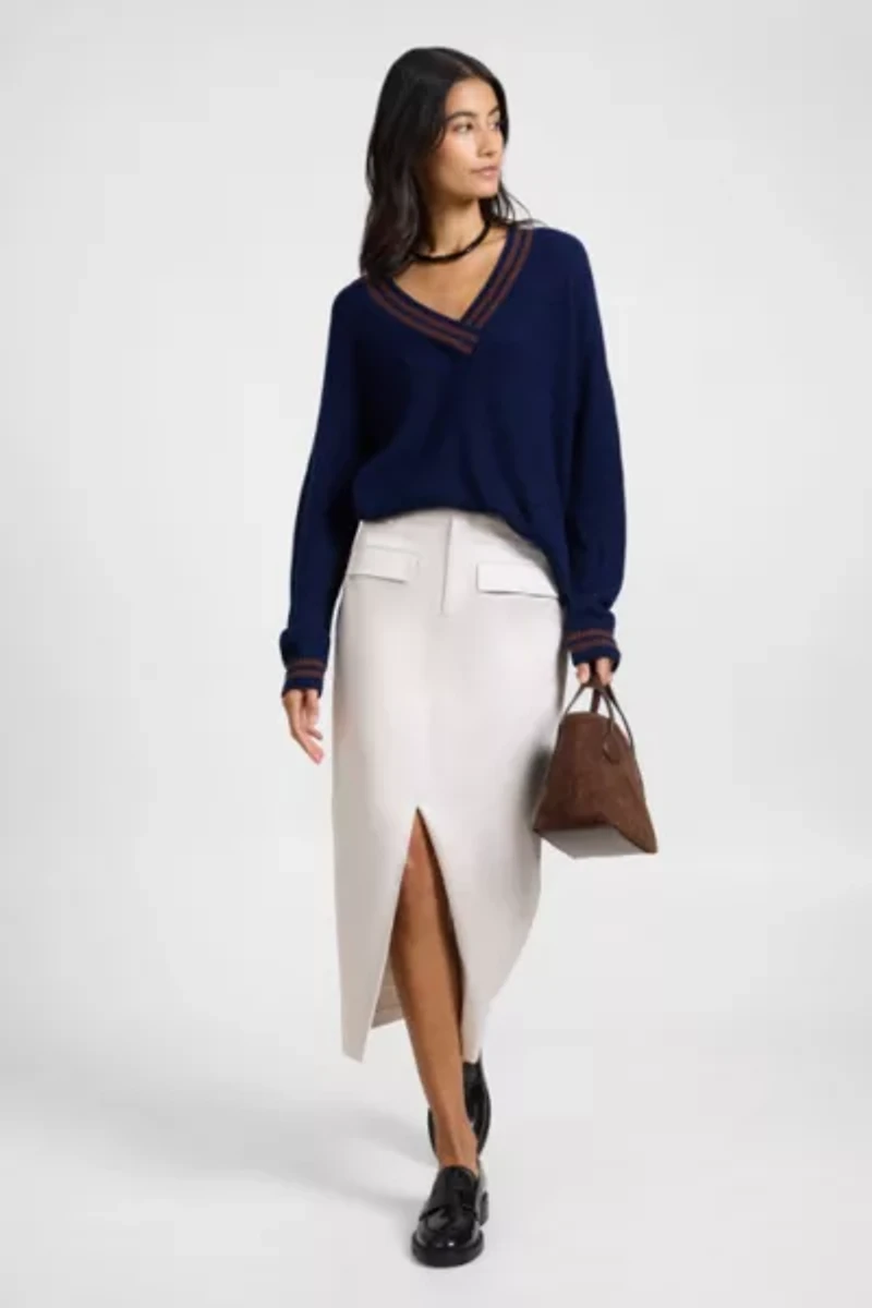 Onia Deep V-neck Varsity Pullover Sweater