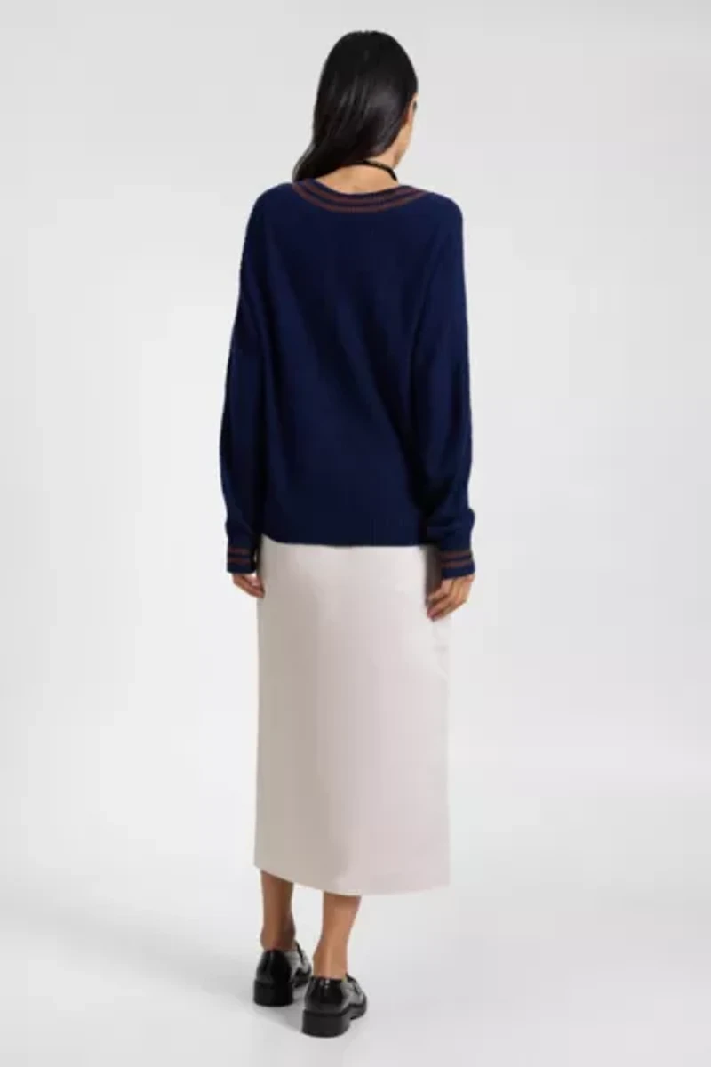 Onia Deep V-neck Varsity Pullover Sweater