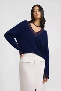 Onia Deep V-neck Varsity Pullover Sweater