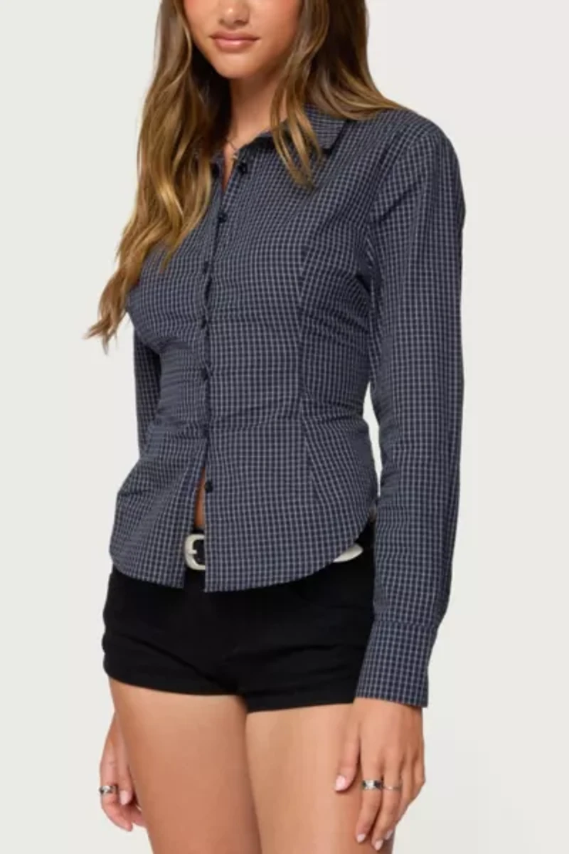 Edikted Lisbet Checkered Button Up Shirt
