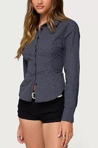 Edikted Lisbet Checkered Button Up Shirt