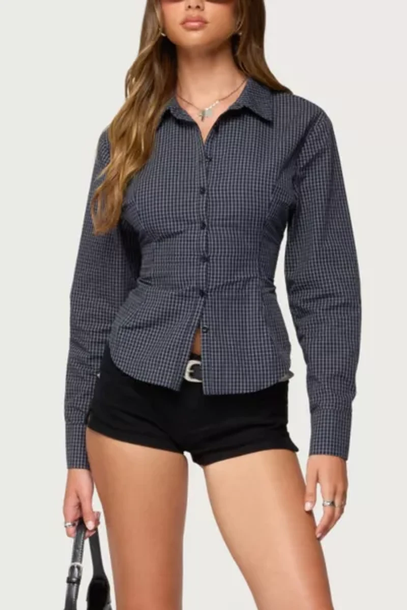 Edikted Lisbet Checkered Button Up Shirt