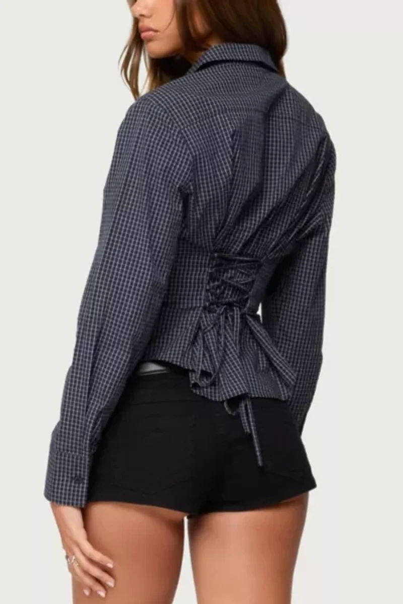 Edikted Lisbet Checkered Button Up Shirt