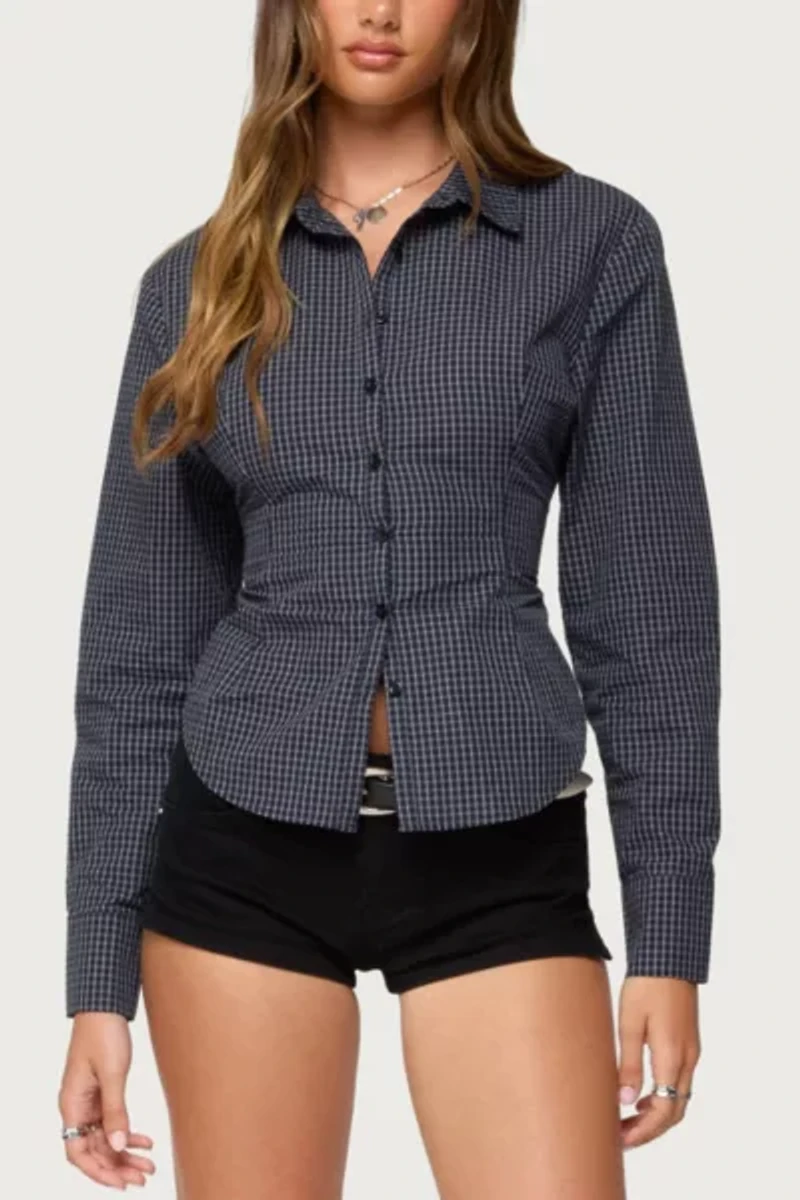 Edikted Lisbet Checkered Button Up Shirt