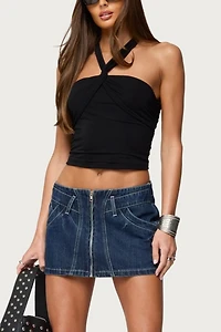 Edikted Maggi Knotted Backless Mesh Top