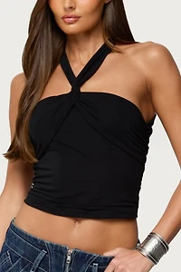 Edikted Maggi Knotted Backless Mesh Top