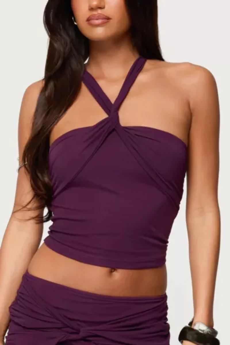 Edikted Maggi Knotted Backless Mesh Top