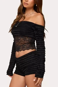 Edikted Tauri Lacey Ruffled Off Shoulder Top