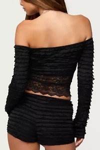 Edikted Tauri Lacey Ruffled Off Shoulder Top